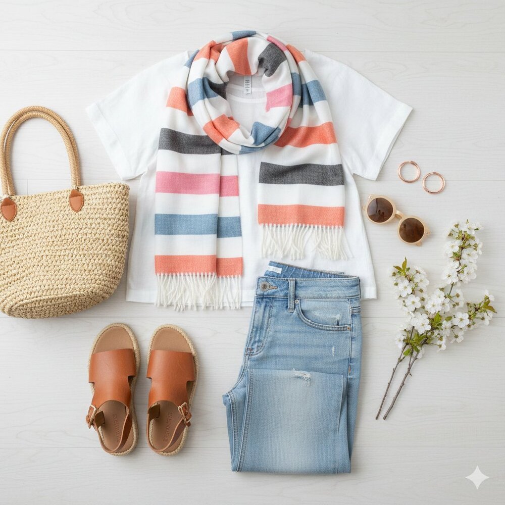 Gap Multi Color Striped Fringed Scarf - Picture 8 of 8